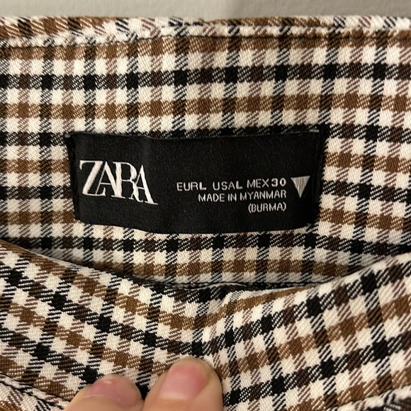 Zara Plaid Pants Brown Tan Size Large Skinny High Waist - Picture 2 of 6